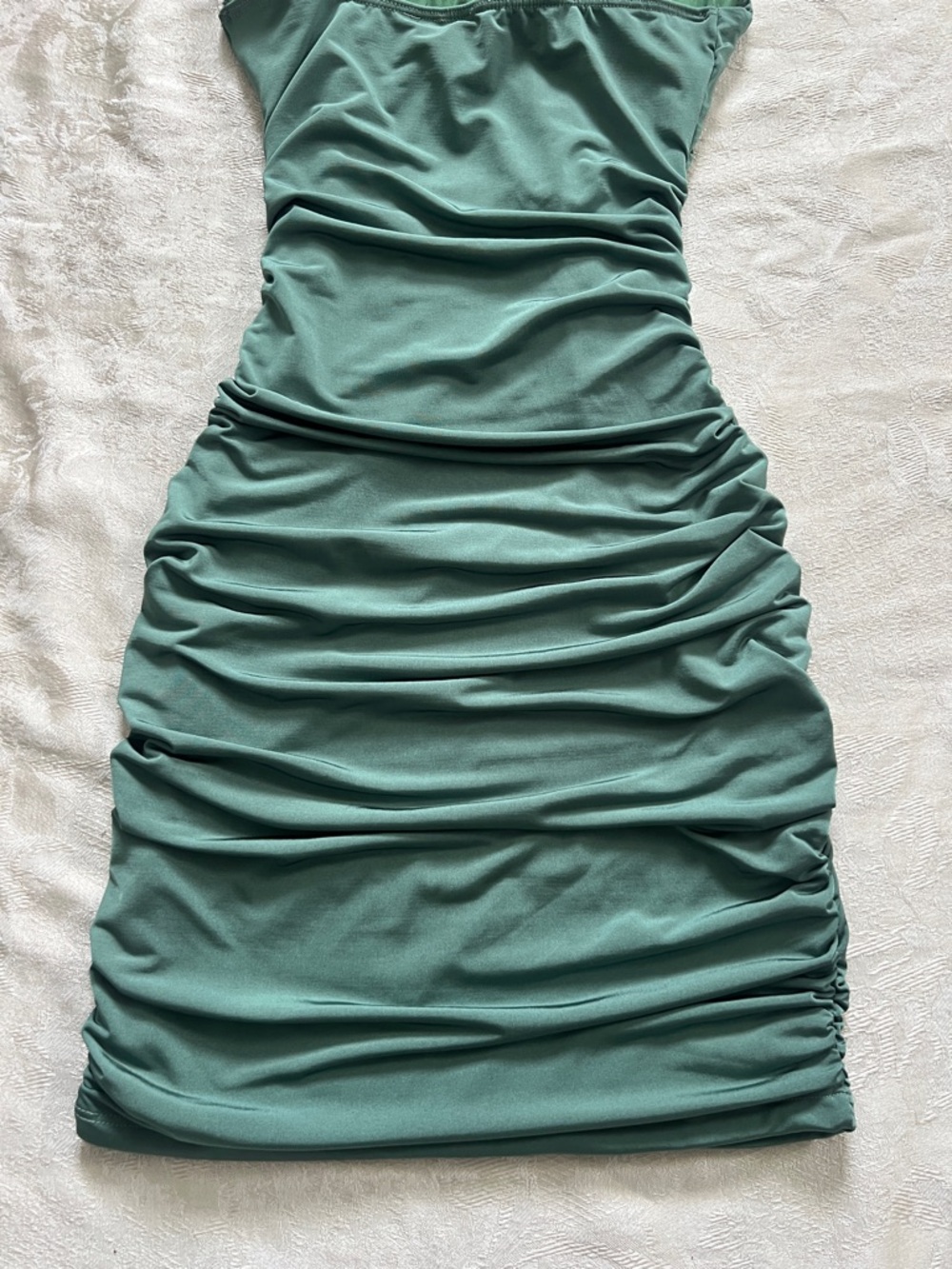Windsor Sage Green Ruched Bodycon Mini Dress Size S Spaghetti Strap - Picture 8 of 9